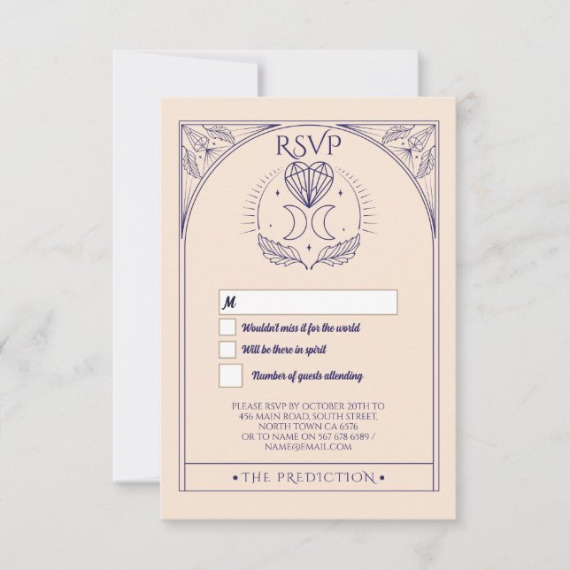 Invitation Mariage RSVP Tarot Lune Étoiles Coeurs Répondre Ca (Devant)