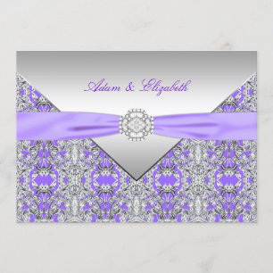 Invitation Mariage Ruban de Diamant de Dentelle Violet Lavand