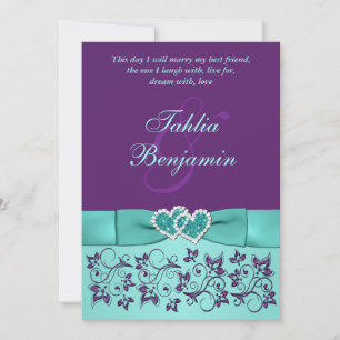 Invitation Mariage RUBAN IMPRIMÉ Aqua, Violet Floral