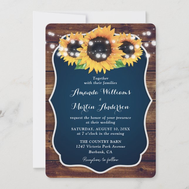 Invitation Mariage Russe Blue Sunflower (Devant)