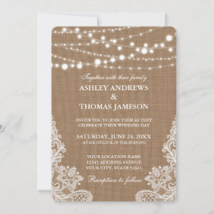 Invitation Mariage Russe Burlap String Lights Lace Card R