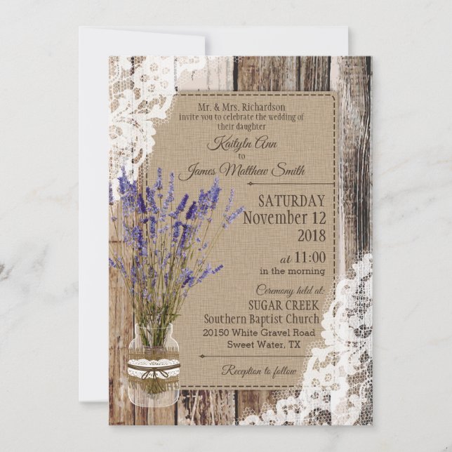Invitation Mariage Russe de dentelle de bois de lavande (Devant)