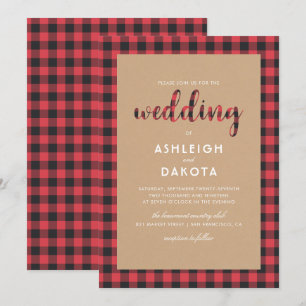 Invitation Mariage Russe de script de script de plaid Kraft &