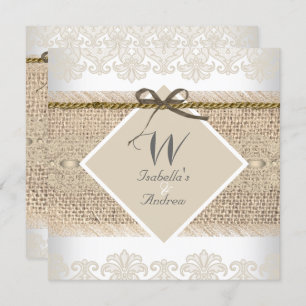 Invitation Mariage Russe Dentelle beige Burlap Blanc