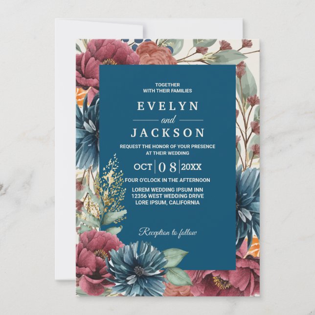 Invitation Mariage Russe moderne de la Marine Automne (Devant)