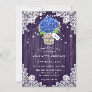Invitation Mariage Russe pourpre et bleu Hydrangea