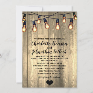 Invitation Mariage Rustic Barn Wood & Edison Bulbes
