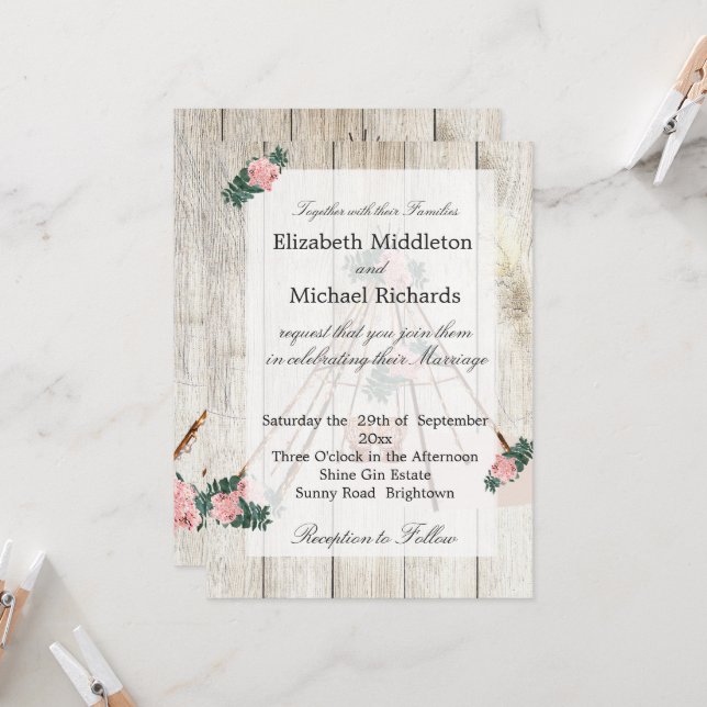 Invitation Mariage Rustic Boho Chic Teepee (Devant/Arrière en situation)