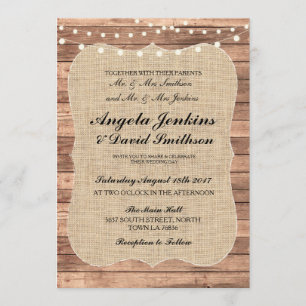 Invitation Mariage Rustic Burlap Wood Lights Barn BBQ Invitat