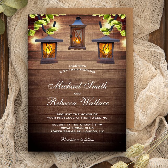 Invitation Mariage Rustic Country Wood Hanging Lanterns (Créateur téléchargé)