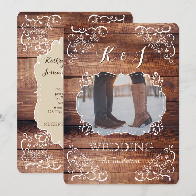 Invitation Mariage Rustic Woodland Photo Monogramme de pannea (Devant / Derrière)