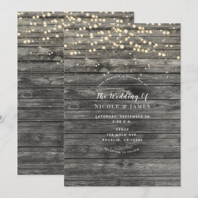 Invitation Mariage rustique à cordes de bois gris Patiné (Devant / Derrière)
