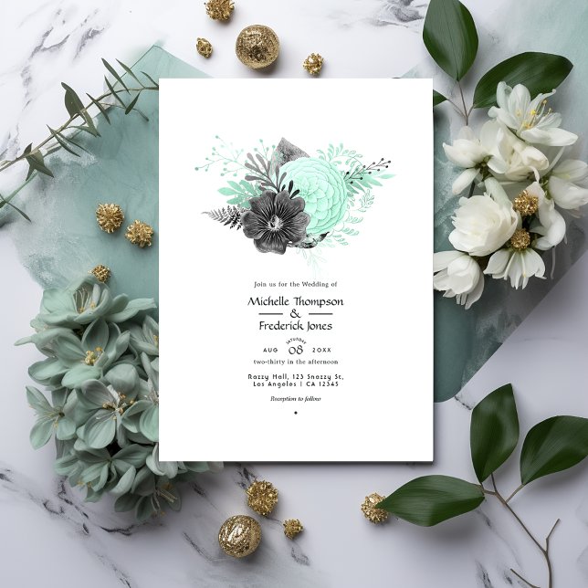Invitation Mariage rustique à la menthe et au charbon de bois (Créateur téléchargé)