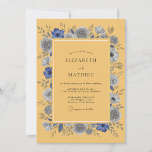 Invitation Mariage Rustique Anémone Bleue Moutarde