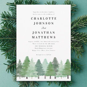 Invitation Mariage rustique aquarelle en forêt de pins