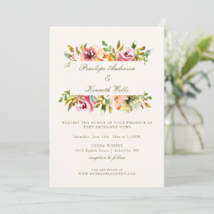 Invitation Mariage rustique aquarelle florale botanique d'aut