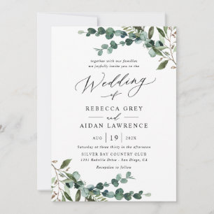 Invitation Mariage rustique aquarelle verdure tout-en-un