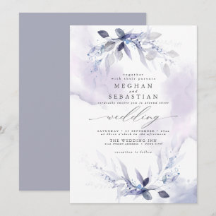Invitation Mariage Rustique Aquarelle Verdure Violet