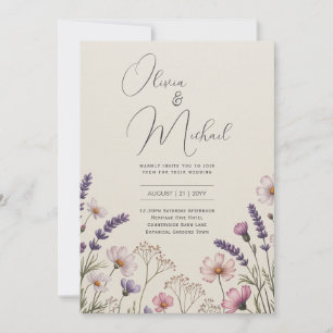 Invitation Mariage rustique au bouquet de fleurs sauvages Lav