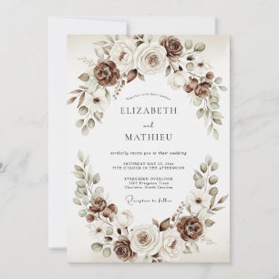 Invitation Mariage Rustique aux Fleurs Brunes