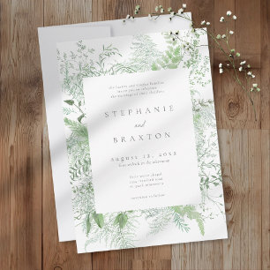 Invitation Mariage rustique aux fougères et verdure à l'aquar