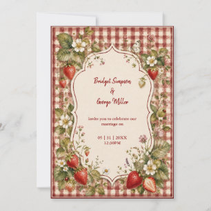 Invitation Mariage rustique aux fraises cottage Gingham Jardi