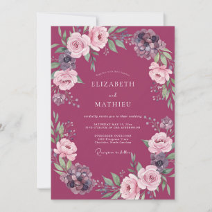 Invitation Mariage rustique aux pivoines magenta
