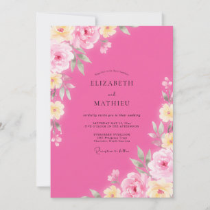 Invitation Mariage Rustique aux Pivoines Magenta Jaune