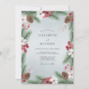 Invitation Mariage Rustique Bleu Clair en Hiver