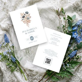 Invitation Mariage rustique boho botanique posy bleu TLW26