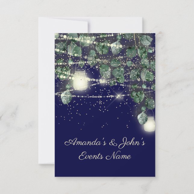 Invitation Mariage Rustique Bois Golden Hearts Lumières Marin (Dos)
