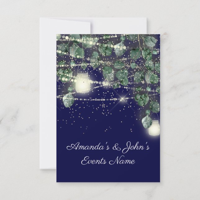 Invitation Mariage Rustique Bois Golden Jar Lumières Bleu Mar (Dos)