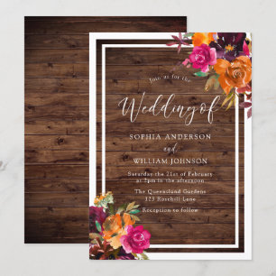 Invitation Mariage Rustique Bois Tropical Fleurs d'automne