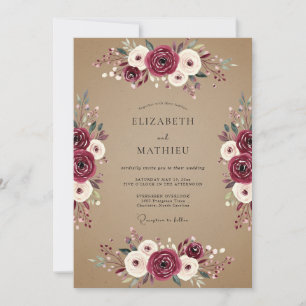Invitation Mariage rustique burgundy dépeint