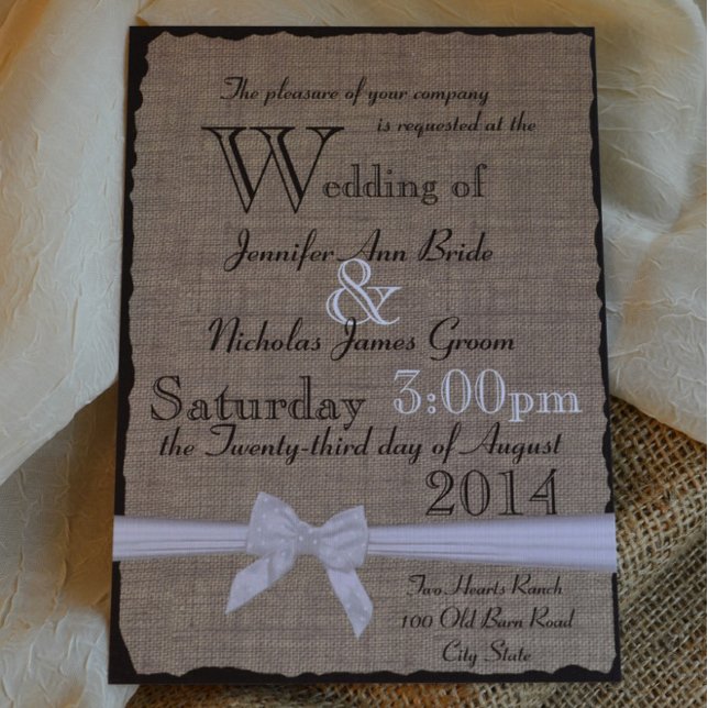 Invitation Mariage rustique Burlap et Bows (Créateur téléchargé)