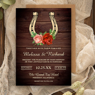 Invitation Mariage Rustique Campagnard en Bois Fleural Fer à 