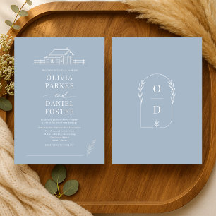 Invitation Mariage Rustique Campagne Ranch Ligne Art Bleu Pou