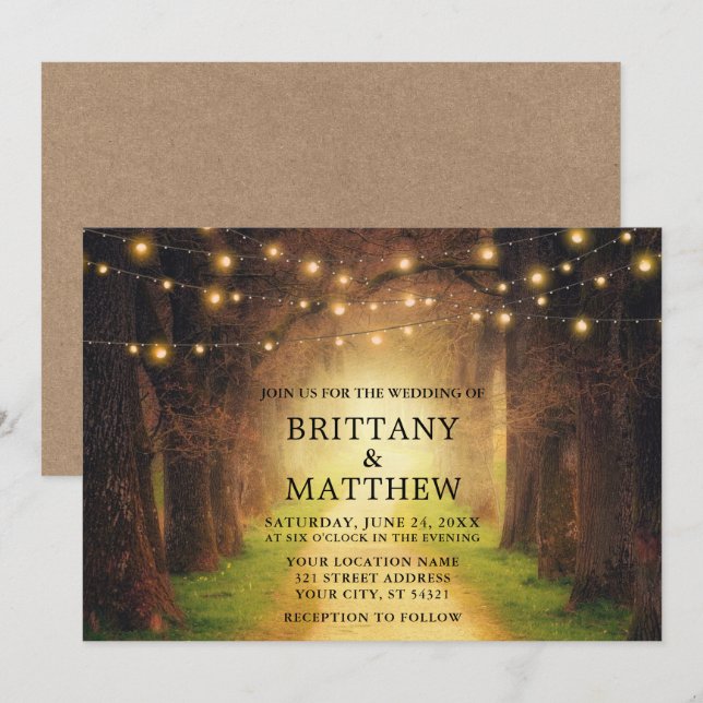 Invitation Mariage Rustique Chemin de la forêt Lumières Kraft (Devant / Derrière)