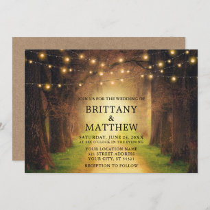Invitation Mariage Rustique Chemin de la forêt Lumières Kraft