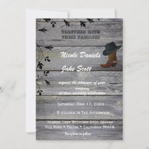 Invitation Mariage rustique classique chapeau noir et bottes 