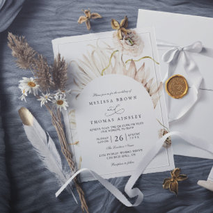 Invitation Mariage Rustique Code QR Protea Pampas Bohème