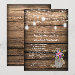 Invitation Mariage Rustique dans un Pot Mason avec Fleurs Sau