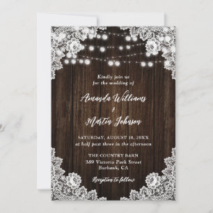 Invitation Mariage rustique de campagne en bois floral dentel