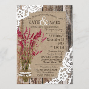 Invitation Mariage rustique de dentelle en bois de lavande