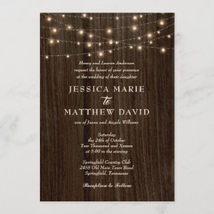 Invitation Mariage Rustique de Ferme avec Lumières Scintillan