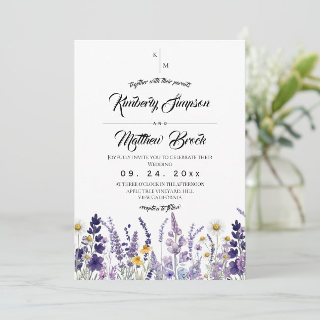 Invitation Mariage rustique de fleurs sauvages moderne et élé (Debout devant)