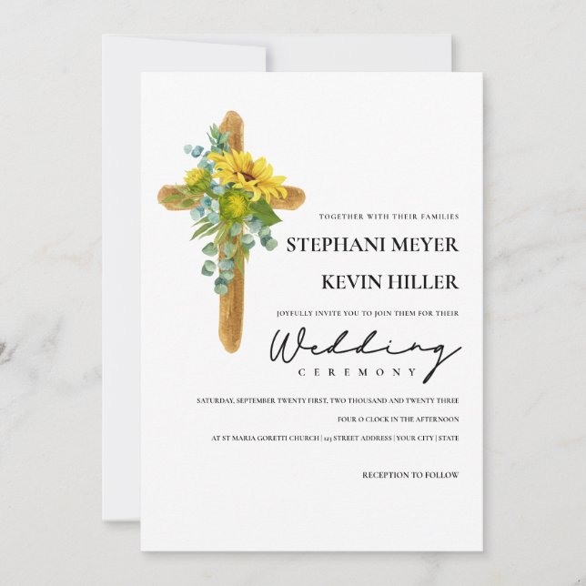 Invitation Mariage rustique de la croix de tournesol (Devant)
