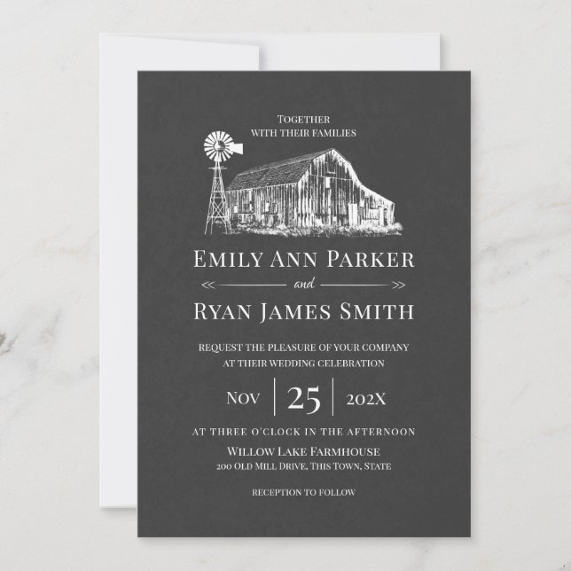 Invitation Mariage rustique de la ferme et de la scierie (Devant)