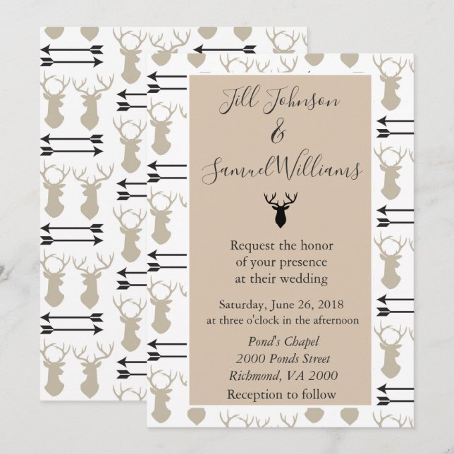 Invitation Mariage rustique de la Tête de cerf (Devant / Derrière)