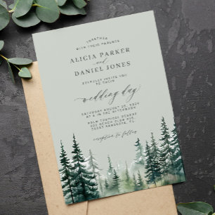 Invitation Mariage rustique de l'aquarelle de la forêt de pin